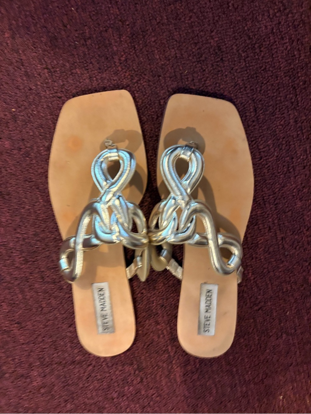 Steve Madden Metallic Silver Braided Knot Slide Sandals